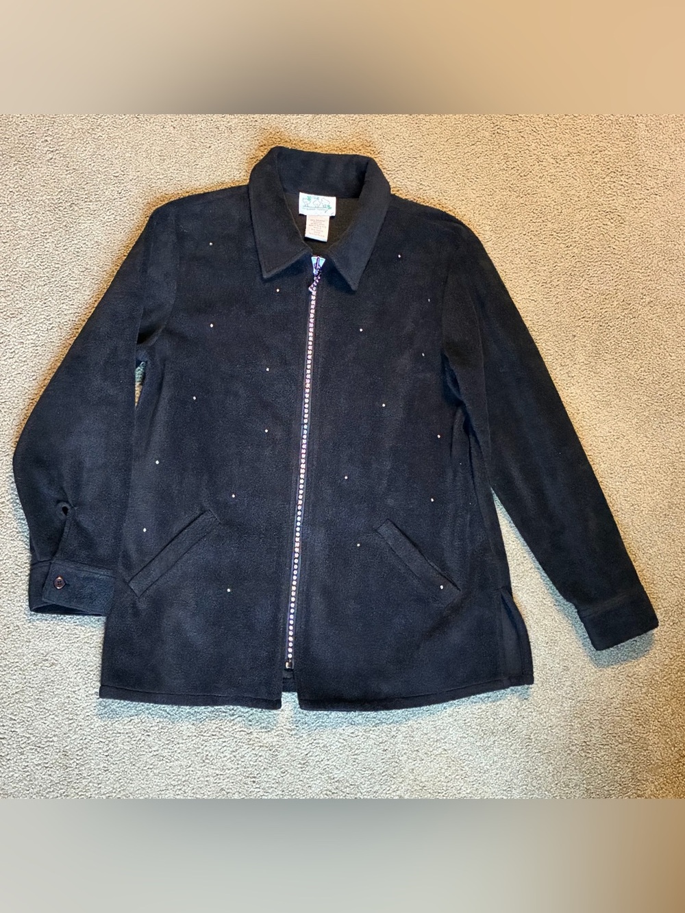 Quacker Factory Fleece Jacket Women's Size Medium Black Rhinestone Full Zip NWOT